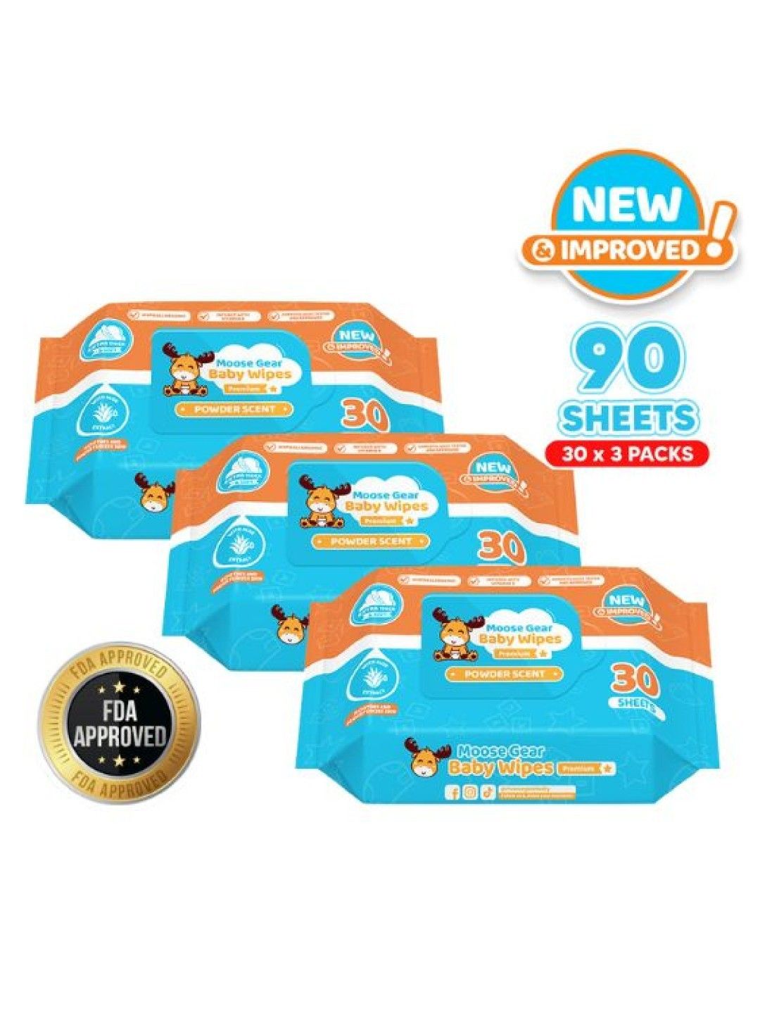 Moose Gear Baby Baby Wipes Powder Scent (30s x 3 Pack) edamama